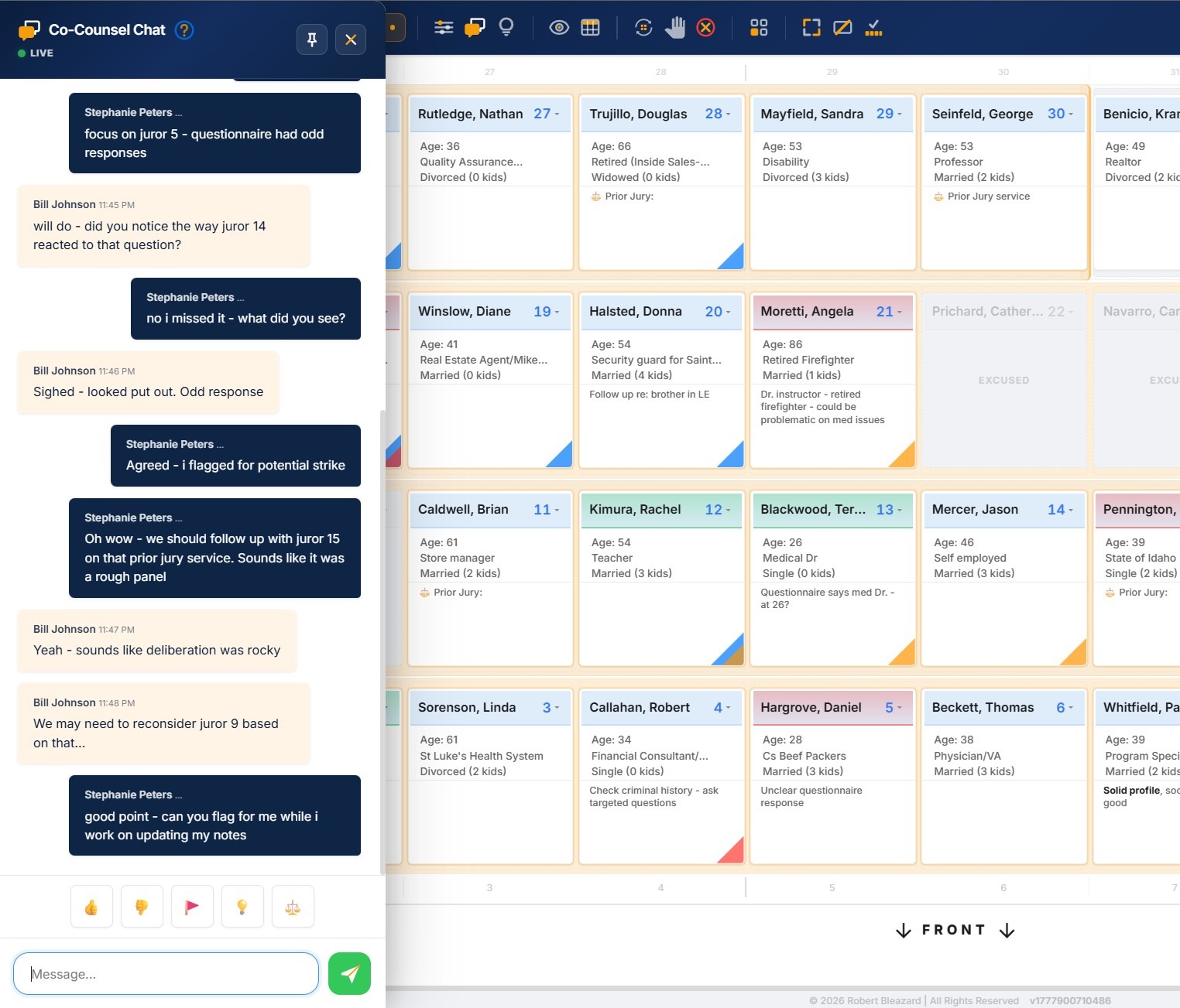 Real-time collaboration on a jury panel across multiple devices